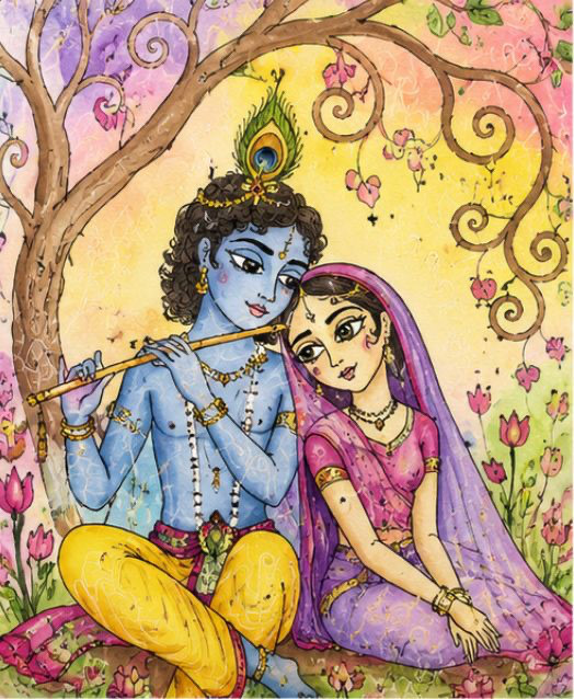 Rādhā and Krishna beneath a kadamba tree